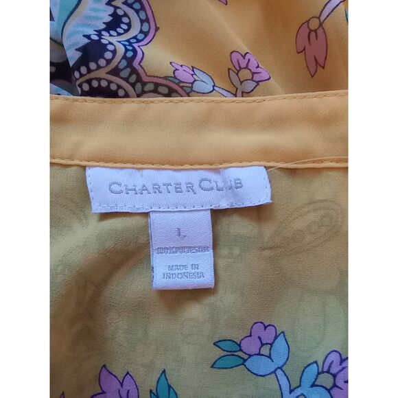 Charter Club Women's Size L Sheer Yellow Floral Blouse - Picture 5 of 7